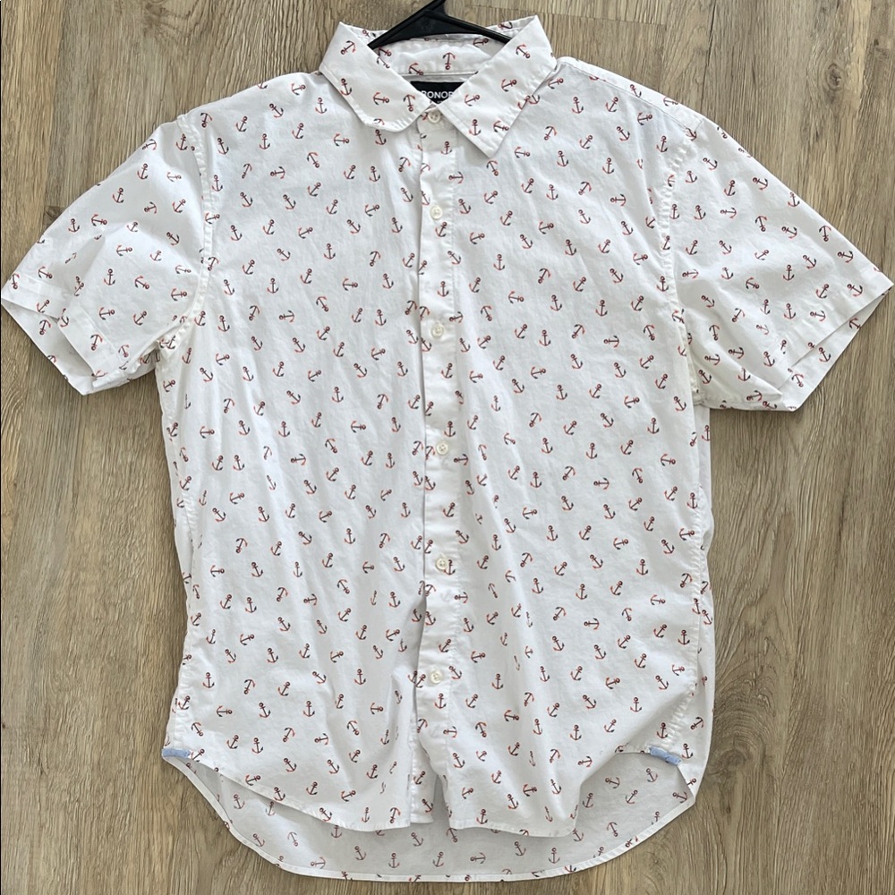 Bonobos White Shirt with Red Anchor Pattern